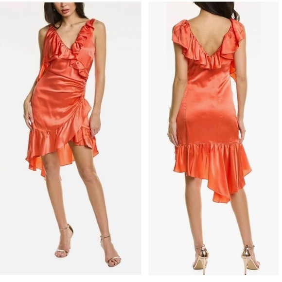 New! Cinq A Sept Petunya Silk Ruffle Dress 🧡 size 6 - Picture 1 of 14